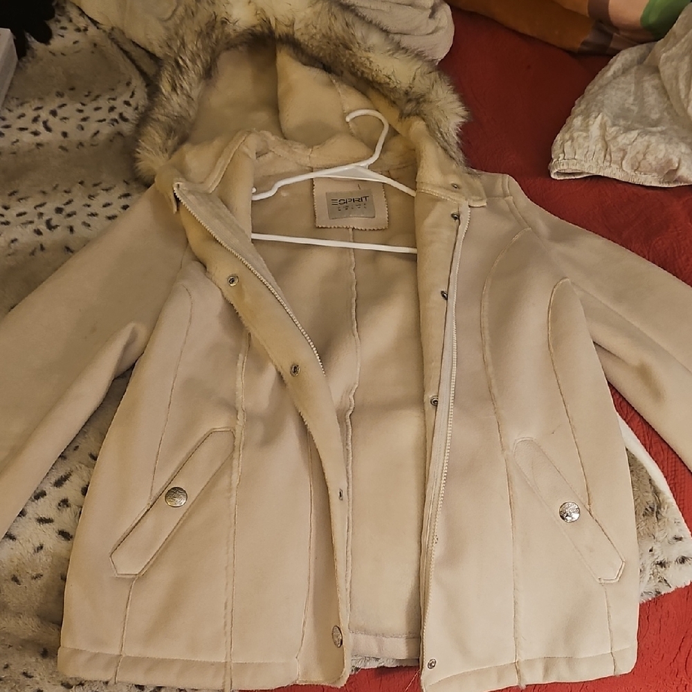 Esprit Beige Jacket with Faux Fur Hood